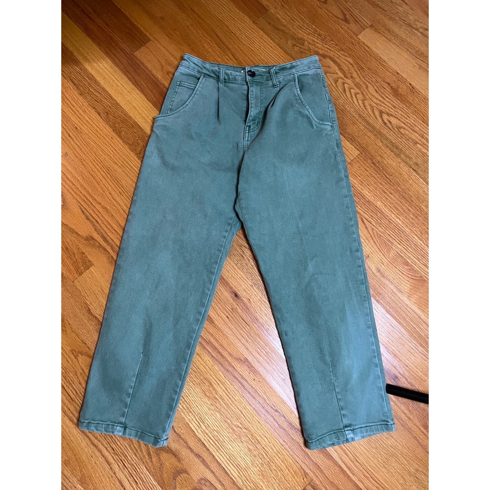 Zara Women Sage Green High Waisted Pleated Wide Leg Cropped Pants Size Small